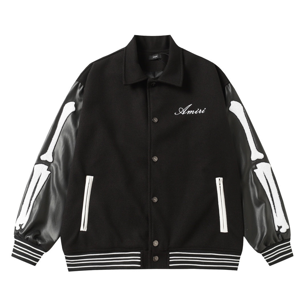 Bone Sleeve Varsity Jacket – Black/White