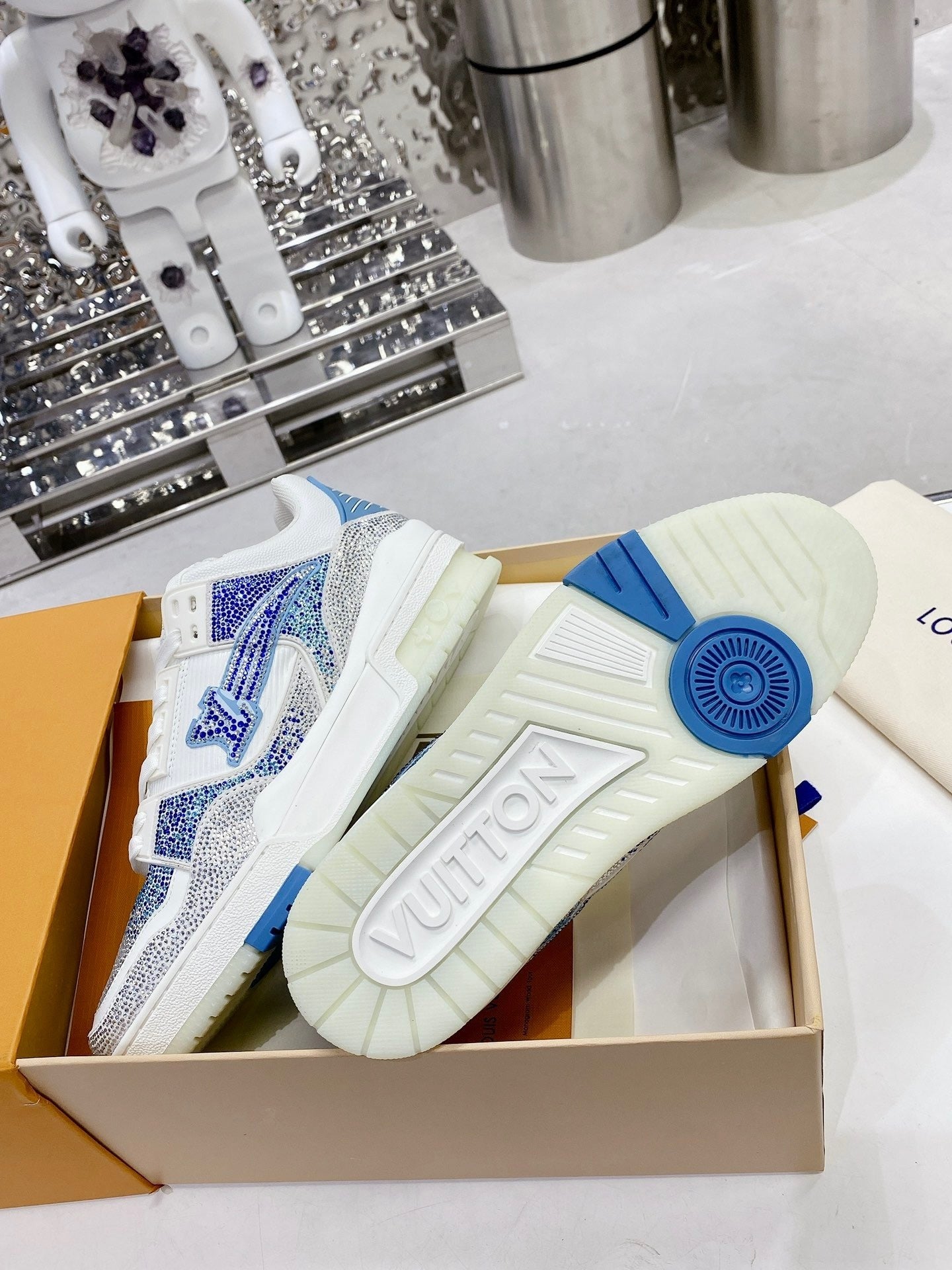 White & Blue Swarovski Edition – Luxury Designer Sneakers