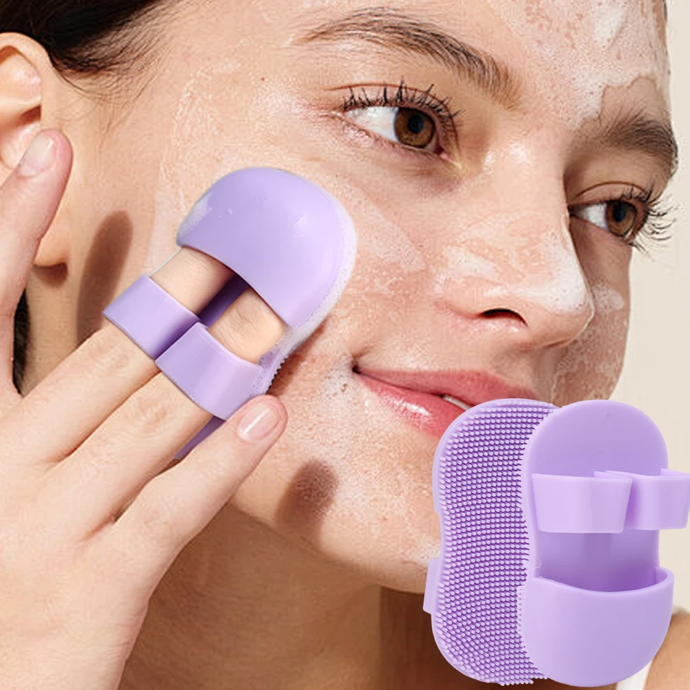 2PC Face Scrubber Mini Facial Brush Silicone Wash Exfoliator Finger Glove Pads Handheld Cleansing Brushes Tool Skin Care Deep Clean Baby Shampoo Baby Bath Brush