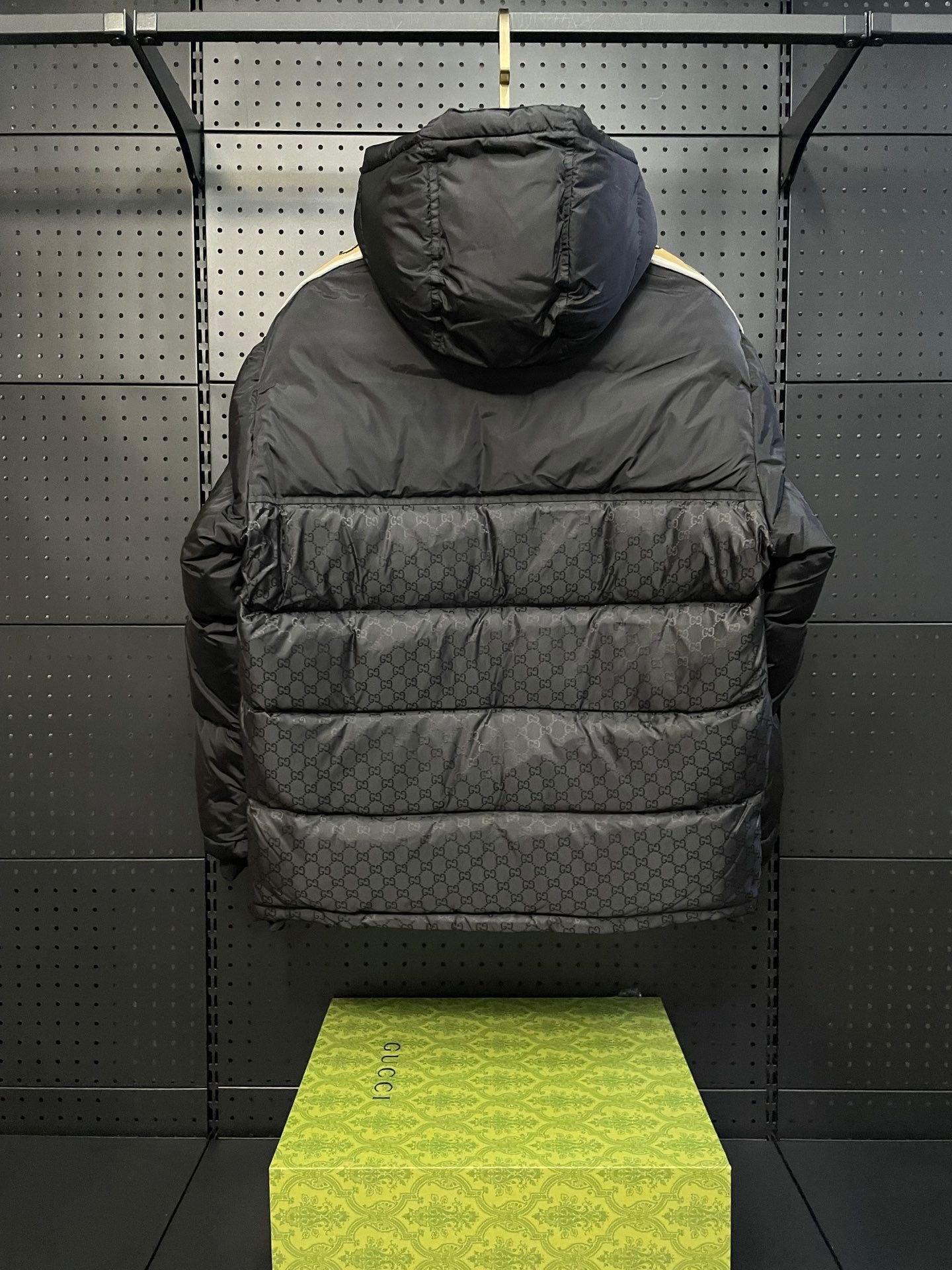 Black Monogram Stripe Puffer Jacket – Society Drip Exclusive