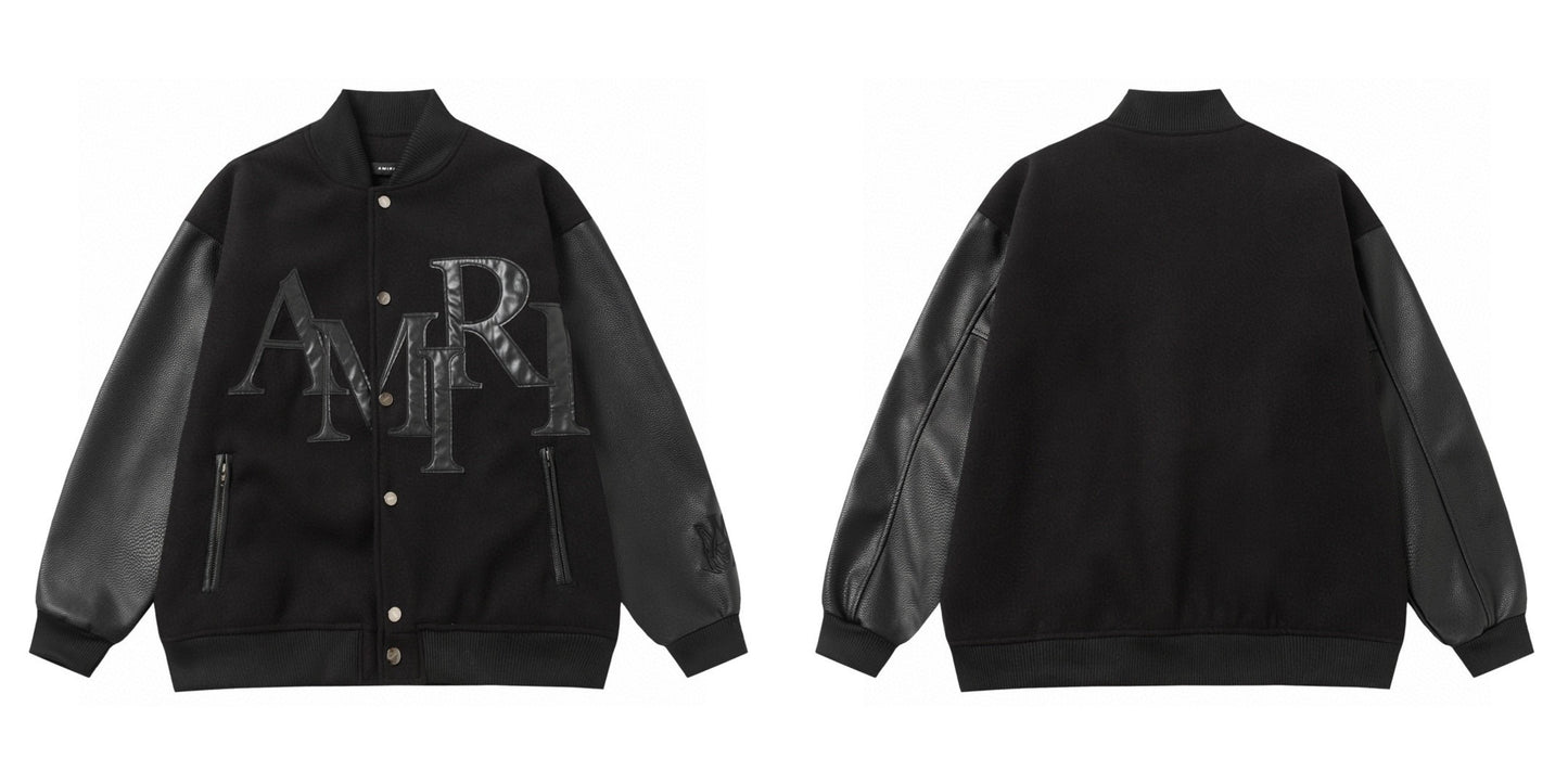 Tonal Logo Varsity Jacket – All-Black