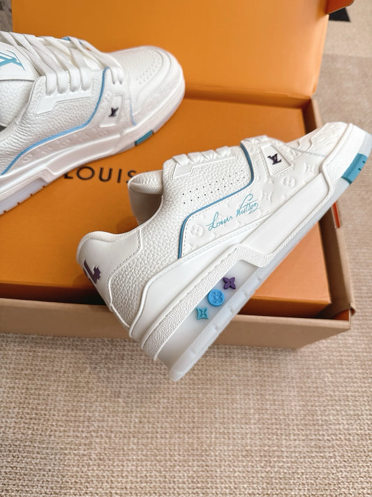 White & Light Blue Monogram Edition – Luxury Designer Sneakers
