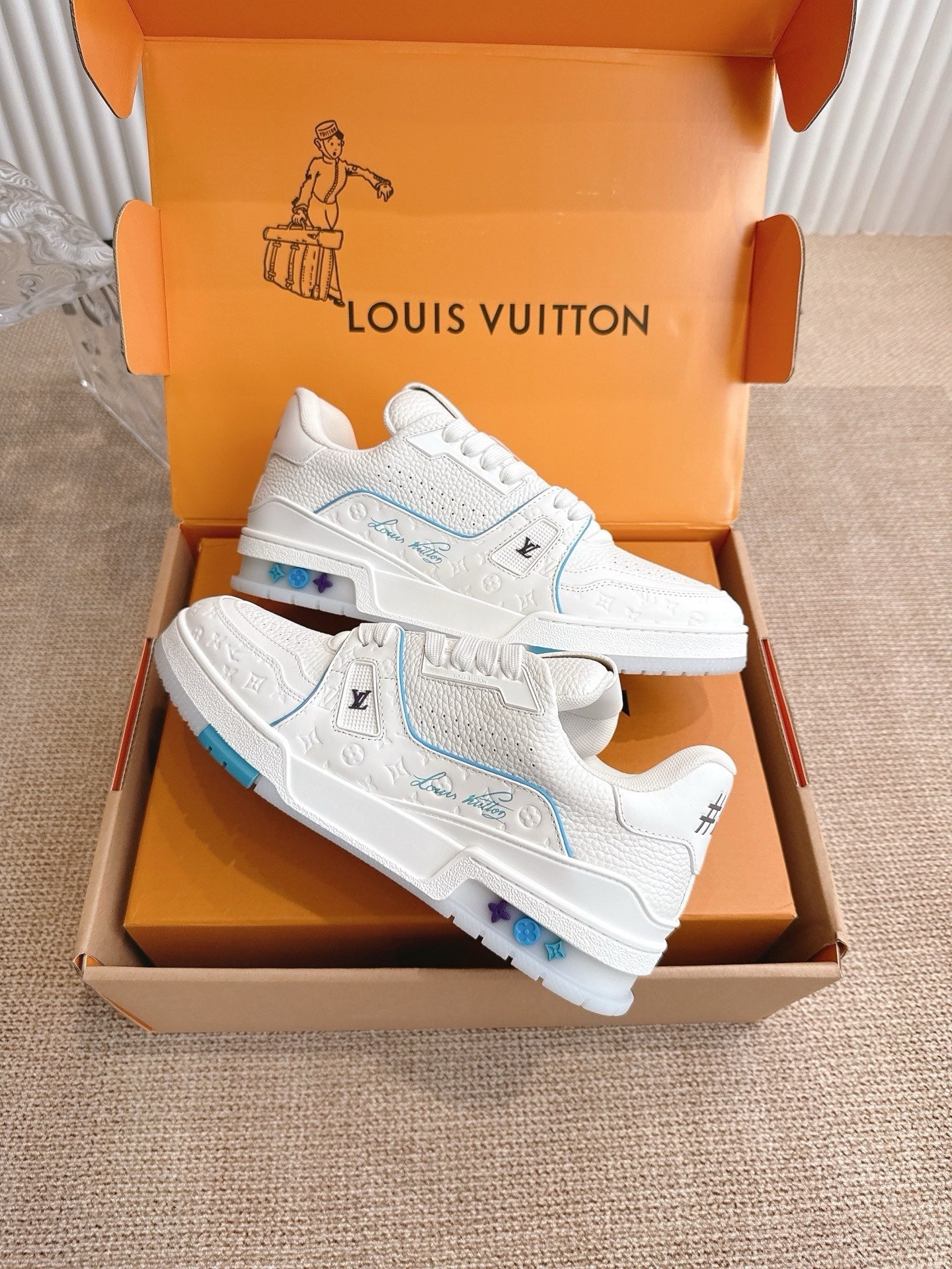 White & Light Blue Monogram Edition – Luxury Designer Sneakers