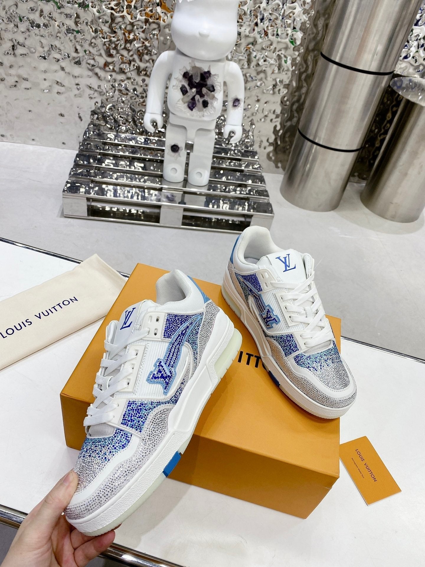 White & Blue Swarovski Edition – Luxury Designer Sneakers