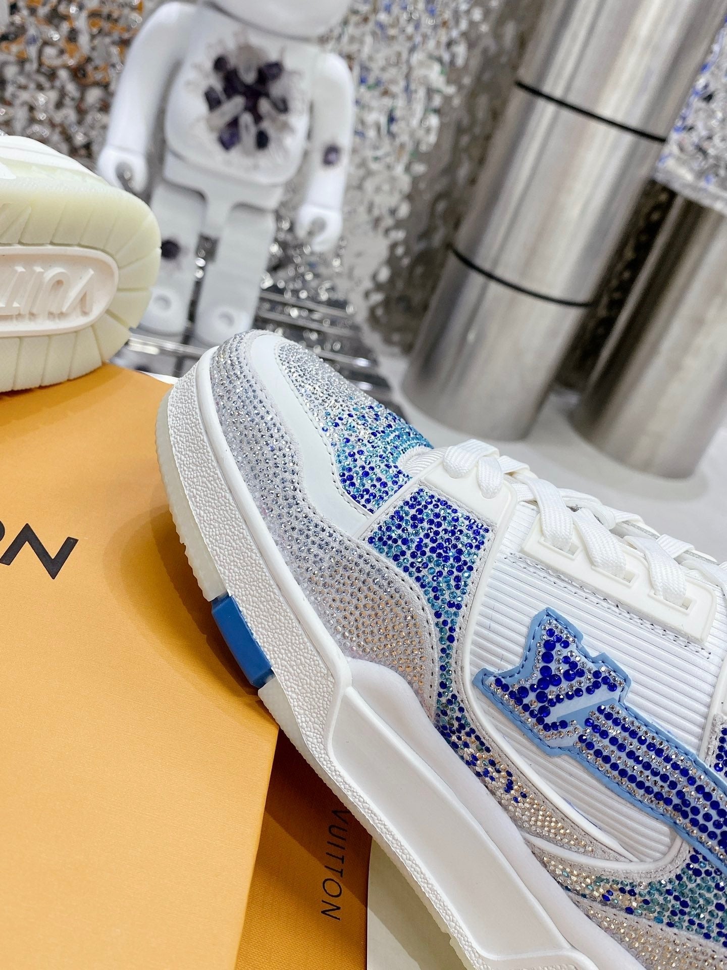 White & Blue Swarovski Edition – Luxury Designer Sneakers