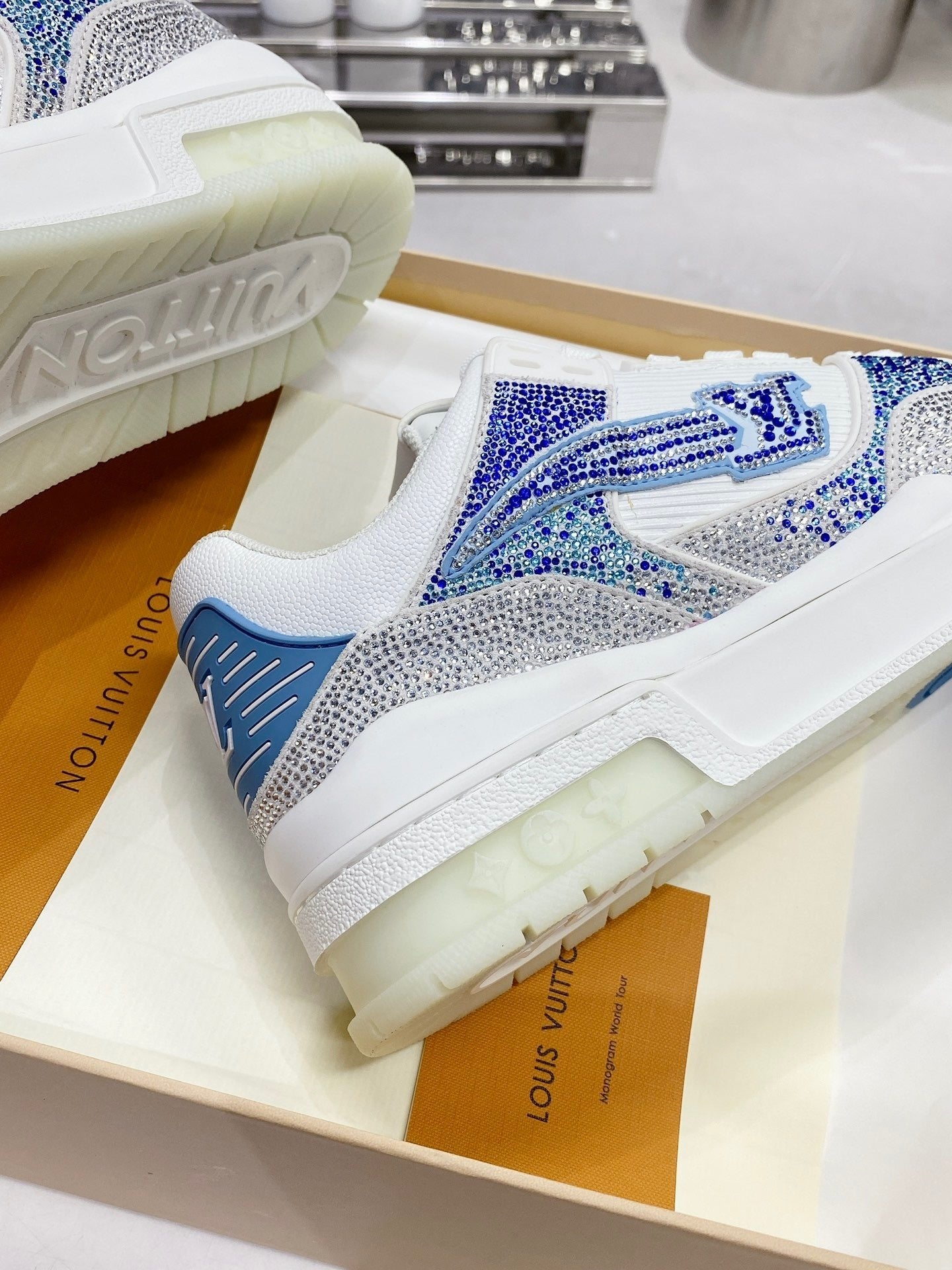 White & Blue Swarovski Edition – Luxury Designer Sneakers