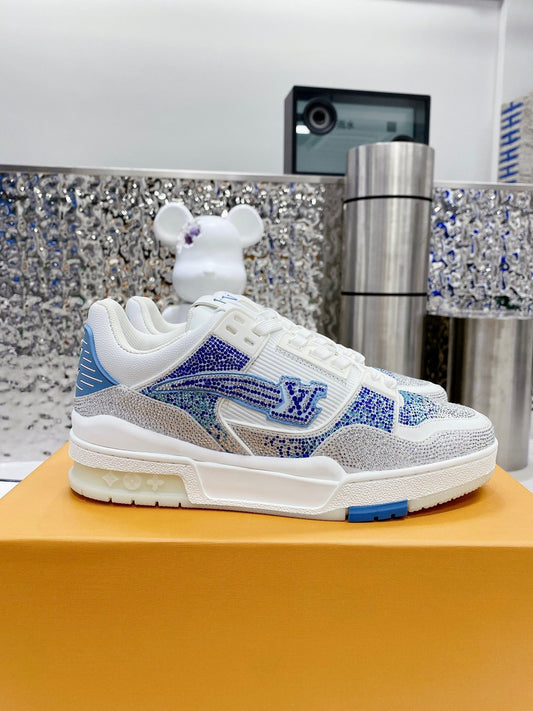 White & Blue Swarovski Edition – Luxury Designer Sneakers